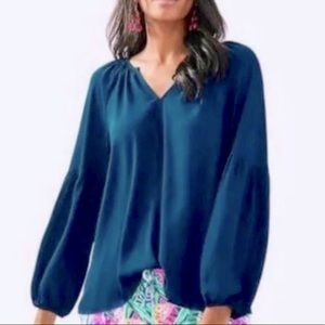 Lilly Pulitzer Navy Blue Long-Sleeve V-Neck Blouse